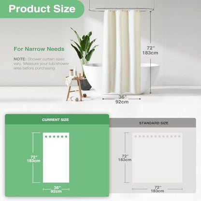 Dynamene Stall Waffle Shower Curtain 256 GSM Heavy Fabric 36x72 Cream/Ivory