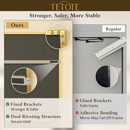TETOTE Brushed Gold Mirror for Bathroom Sink 24" x 36" Beveled Frame Brushed Brass Gold Vanity Rectangle Mirror for Bathroom Wall, Modern Farmhouse, Tempered Glass, Stronger Frame