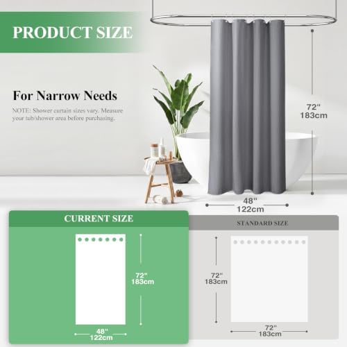 Dynamene Stall Waffle Shower Curtain 256 GSM Heavy Fabric 48x72 Grey/Gray