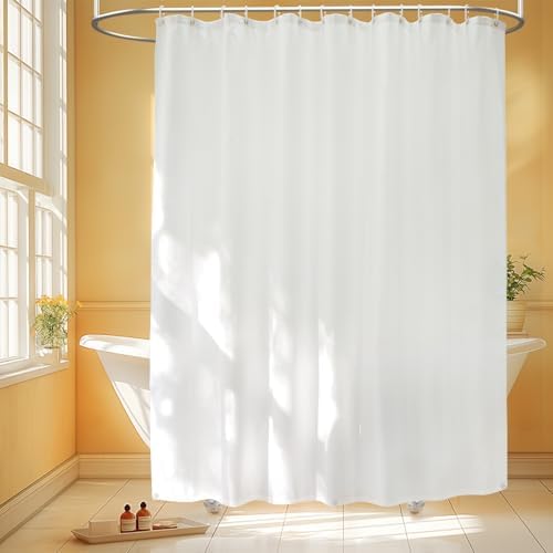 Seenus Waterproof Fabric Shower Curtain Liner 84'' Wide with 3 Large Magnets, 84 x 72 inch White Cloth Shower Liner Washable, Hotel Quality Bathroom Shower Curtain Lightweight