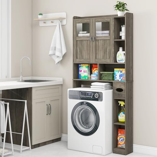 Vabches Over The Toilet Storage Cabinet with Doors and Shelves, Grey