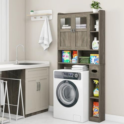 Vabches Over The Toilet Storage Cabinet with Doors and Shelves, Grey