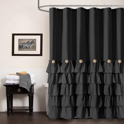 Seasonwood Black Ruffle Shower Curtain Farmhouse Shower Curtain 72 X 84