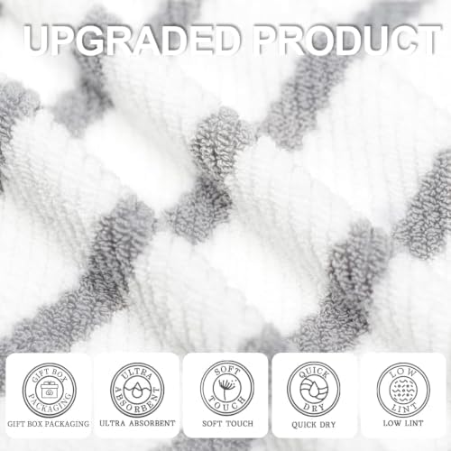 VOOVA & MOVAS 3PC Towel Set, 100% Cotton, Gray White Dark Tan