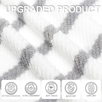 VOOVA & MOVAS 3PC Towel Set, 100% Cotton, Gray White Dark Tan