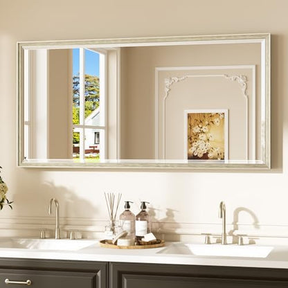 Keonjinn 48"x24" Brushed Nickel Framed Wall Mirror, HD Safe Tempered Glass