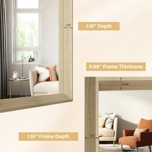 Oak Wood Effect Framed Wall Mirror, 36x36 Rectangle Mirror