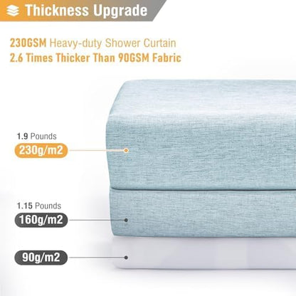 BTTN 60x72 Linen Textured Waterproof Fabric Shower Curtain Set, Fog Blue