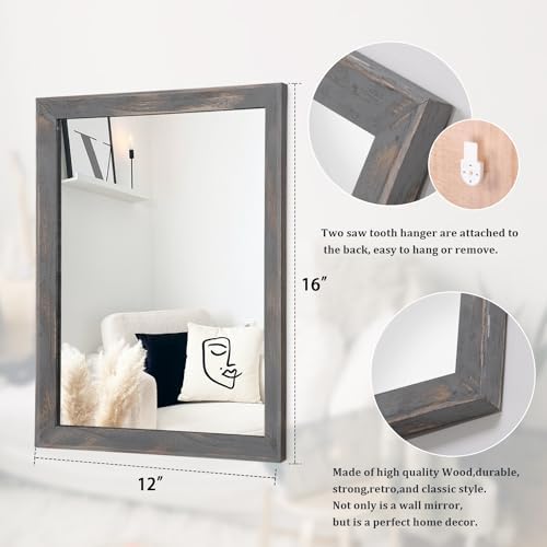 AAZZKANG Wooden Mirror Rectangle Rustic Mirrors for Wall Decorative for Bedroom Bathroom Living Room Entryway Hanging Home Decor