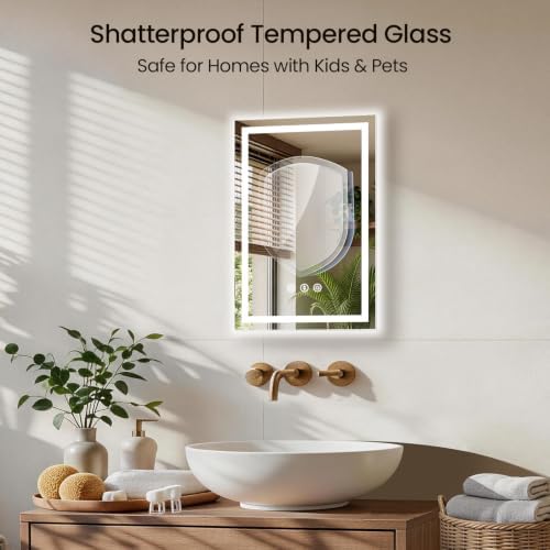 20"x28" LED Bathroom Mirror with Anti-Fog, Backlit & Front Lights, Memory