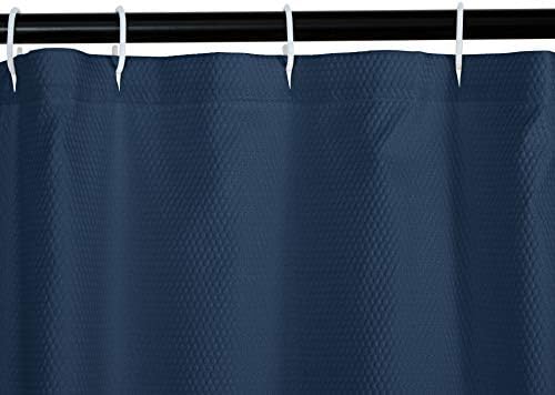 Amazon Basics Waffle Weave Bathroom Shower Curtain, 100% Polyester, 72" x 72", Navy Blue