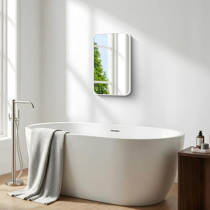 BONEWEI White Bathroom Mirror,16x24 inch Wall Mirror for Bathroom Wall Mounted,Rectangle Mirror for Bathroom Over Sink,Modern Frame Round Corner for Living Room,Bedroom Entryway,Horizontal/Vertical