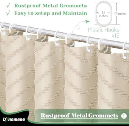 Dynamene Extra Long Boho Shower Curtain Tufted Chevron 72"x96" Beige