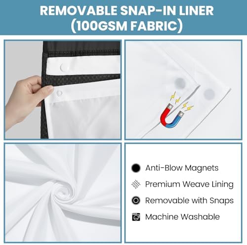 SORTTO No Hook Waffle Shower Curtain with Snap in Liner Set, 71x77, Black
