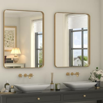 2 Pack of 22x30 Inch Gold Bathroom Mirror Metal Frame