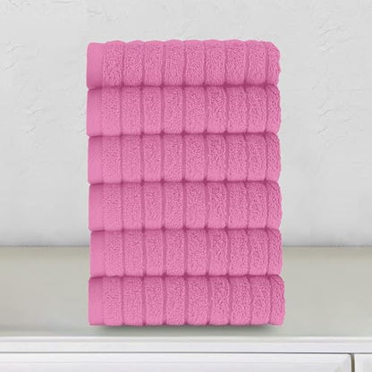 Elegant Comfort 100% Turkish Cotton Corduroy Ribbed Luxury Washcloths 6 Pack Soft 13 x 13 Inch - Higly Absorbent, Durable, Quick Dry, Spa Premium Hotel Quality for Bathroom or Travel, Light Pink