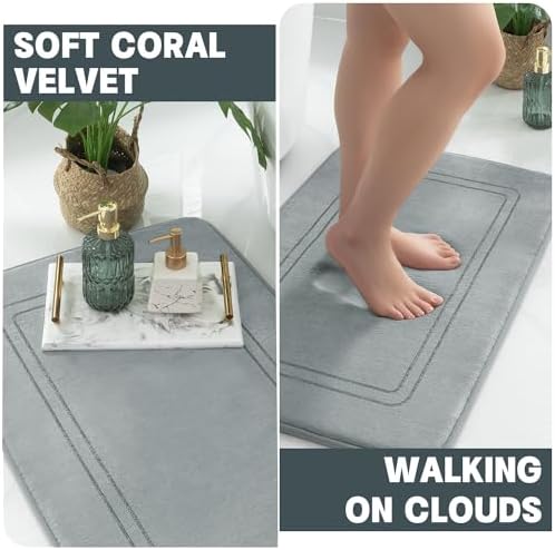 YIHOUSE Light Grey Memory Foam Bathroom Rug Set, 5 Piece Absorbent NonSlip Bath Mat for Bathroom, Washable Dry Quickly