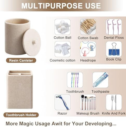 XLHOMO Resin Beige Bathroom Set, 6 Pcs Bath Decor and Accessories Sets