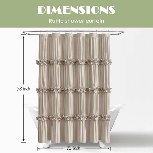 Homechoice Decor Camel Ruffle Shower Curtain, 72"x78"