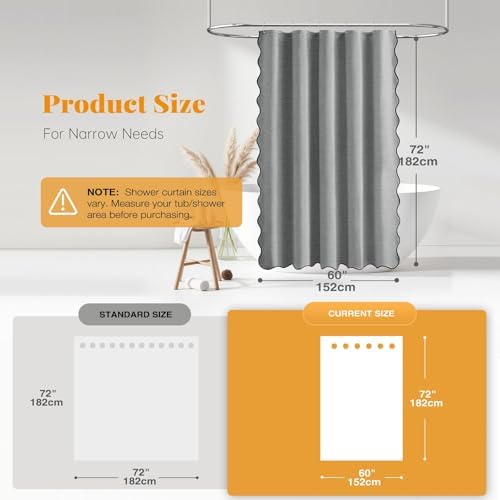 BTTN 60x72 Boho Scalloped Linen Textured Cloth Shower Curtain, Grey/Gray