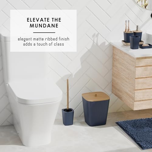 Clara Clark Bathroom Set - Navy Blue Bathroom Accessories Set, 6PC Bathroom Accessory Set, Bathroom Sets with Bathroom Rugs, Toilet Brush, Trash Can & Soap Dispenser