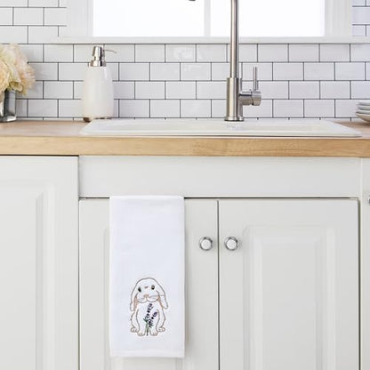 SKL Home Bunny Lop Hand Towel Set-2pc, 100% Cotton, Embroidered, White