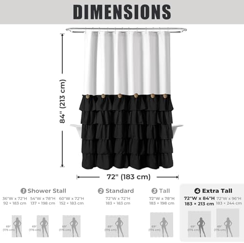 Seasonwood Black and White Farmhouse Shower Curtain 72 x 84 Black Ruffle