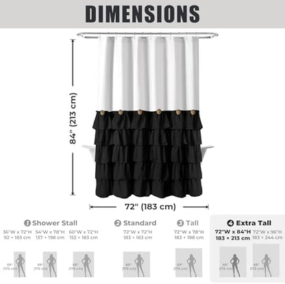 Seasonwood Black and White Farmhouse Shower Curtain 72 x 84 Black Ruffle