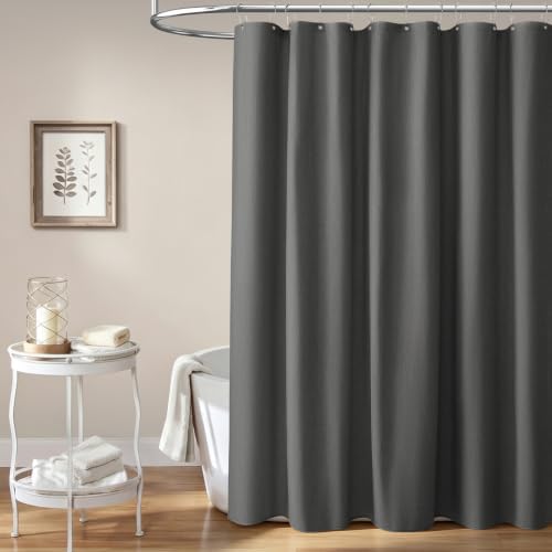 BTTN Charcoal Grey Linen Textured Waterproof Fabric Shower Curtain, 72x72