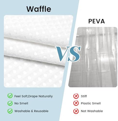 SORTTO No Hook Waffle Shower Curtain with Snap in Liner Set, 71x86, White