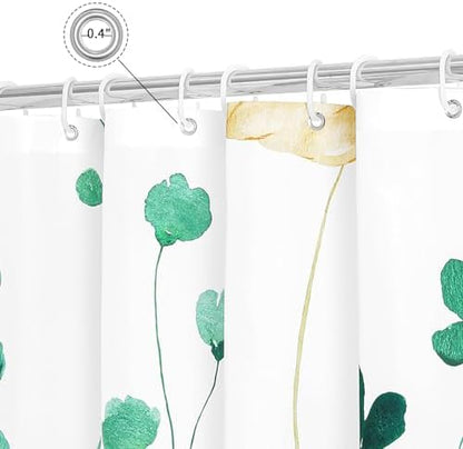 Gibelle Mint Green Beige Watercolor Floral Fabric Shower Curtain, 72x72
