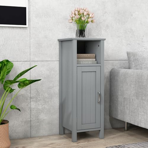 Giantex Narrow Bathroom Storage Cabinet with Open Compartment (Grey)