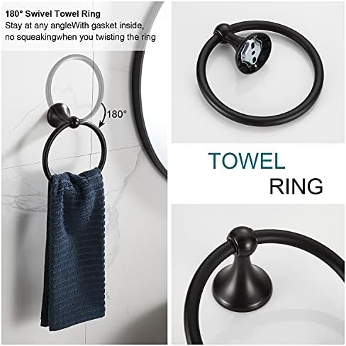BGL Bathroom Hardware Set, Oil-Rubbed Bronze Adjustable Expandable Towel Bar 4-Piece ORB Bathroom Accessory Set Wall Mounted Robe Hook Toilet Paper Holder Towel Ring Towel Bar