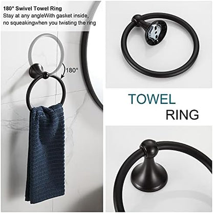 BGL Bathroom Hardware Set, Oil-Rubbed Bronze Adjustable Expandable Towel Bar 4-Piece ORB Bathroom Accessory Set Wall Mounted Robe Hook Toilet Paper Holder Towel Ring Towel Bar