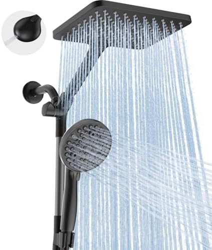 Dual Handheld Shower Head Combo, 2-in-1 Rain Shower Heads System Wide Rainfall Shower Head and 10 Modes High Pressure Hand Held Showerhead with Built-in Power Wash