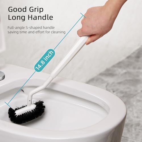 HAMITOR Toilet Bowl Brush Holder Set: Curved Bristle for Deep Cleaning