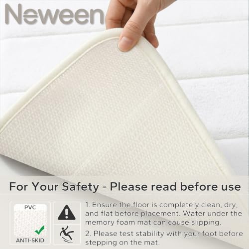 Neween Bathroom Rugs Set 2 Piece, Absorbent Memory Foam Bath Mat, White