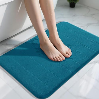 Yimobra Memory Foam Bath Mat, Super Soft Absorbent Bathroom Rug Non Slip 31.5x20 Inch, Quick Dry, Machine Washable Floor Carpet for Tub Shower, Home Decor Accessories, Peacock Blue