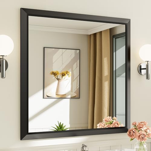 Briivue Black Metal Framed Bathroom Wall Mirror, 36x36 Inch