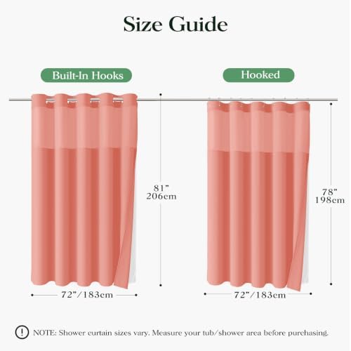 Dynamene Coral Hook Free Waffle Shower Curtain & Snap-in Fabric Liner,72x81