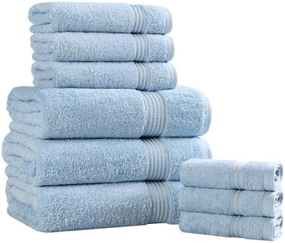 Superior Egyptian Cotton 9-Piece Towel Set, Assorted Towels for Home Bathroom, Guest Bath Decor Essentials, Includes 3 Bath, 3 Hand, 3 Face Towels/Washcloths, Quick Dry, Absorbent - Light Blue