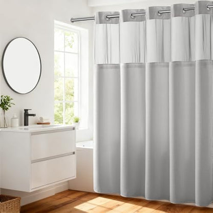 River Dream Waffle No Hook Shower Curtain with Liner,Light Grey,71x74