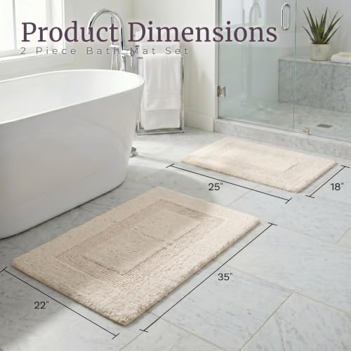 Lavish Home Bathroom Rugs Set, Ivory, Set of 2, 35”/25”