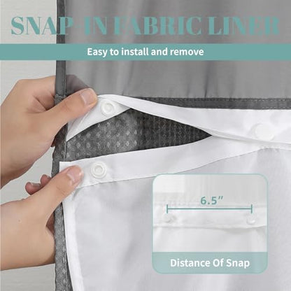 No Hook Waffle Shower Curtain with Snap-in Liner, 54x80 Inch, Charcoal