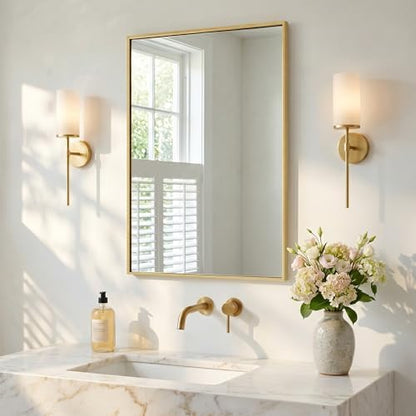 24x36 Satin Gold Framed Rectangle Bathroom Vanity Wall Mirror