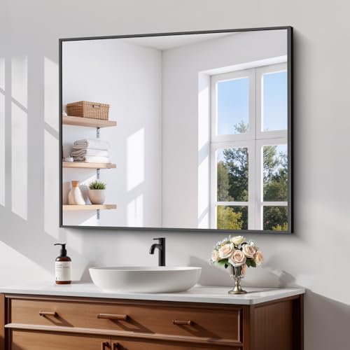 Koonmi Black Bathroom Mirror for Over Sink,Metal Framed 30"x36" Wall Mirror