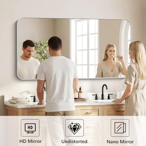 DESBING 55"x30" Bathroom Mirror for Over Sink, Silver Framed Wall Mirror