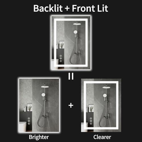 LED Bathroom Mirrors 28"x36" Bathroom Mirror with Lights for Wall, Backlit + Front Lit, 3 Colors, Anti-Fog, Dimmable Brightness for Vanity,Bathroom, Entryway, Living Room