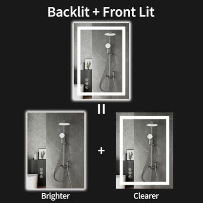 LED Bathroom Mirrors 24"x28" Bathroom Mirror with Lights for Wall, Backlit + Front Lit, 3 Colors, Anti-Fog, Dimmable Brightness for Vanity,Bathroom, Entryway, Living Room
