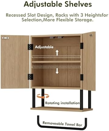RUSTOWN Fluted Bathroom Wall Cabinet with 2 Doors, 3-Tier Medicine Cabinet